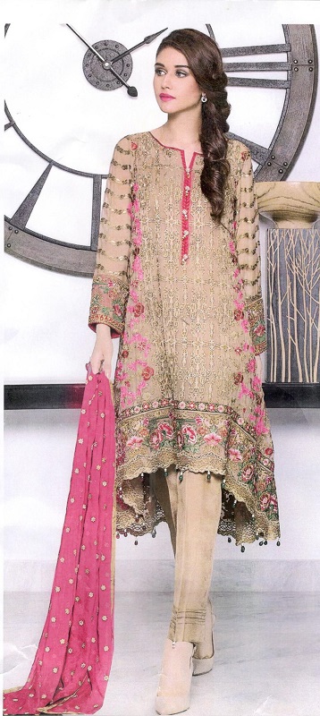Linen Embroidered Front Shirt With Crinkle Chiffon Dupatta