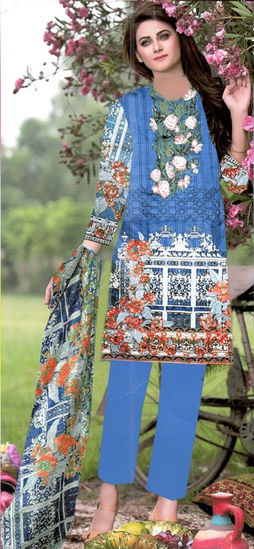 Neck Embroidered Shirt Front With Chiffon Dupatta