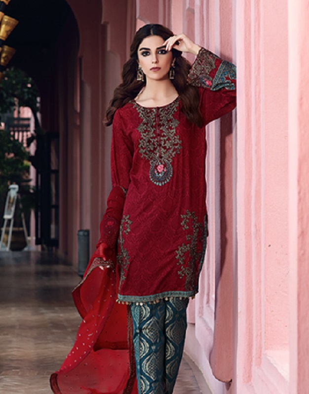 Linen Embroidered Front Shirt With Cotton Net Dupatta