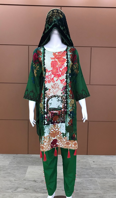 Khaddar Embroidered Front Shirt with Plachi Dupatta