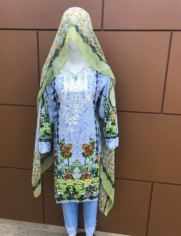 Linen Embroidered Front Shirt With Chiffon Dupatta