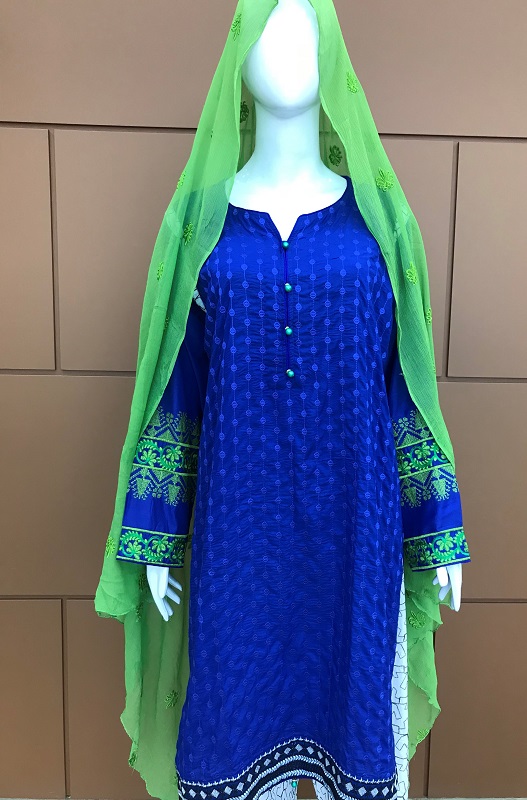 Linen Embroidered Front Shirt with Crinkle Chiffon Dupatta